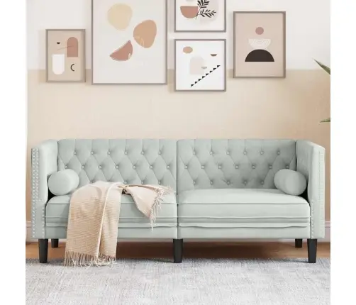 Chesterfield Dīvāns Gaiši Pelēka 174 X 74.5 X 70.5 Cm Samts Vidaxl