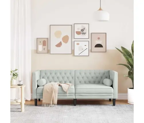 Chesterfield Dīvāns Gaiši Pelēka 174 X 74.5 X 70.5 Cm Samts Vidaxl