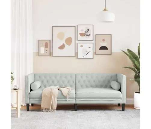 Chesterfield Dīvāns Gaiši Pelēka 194 X 74.5 X 70.5 Cm Samts Vidaxl