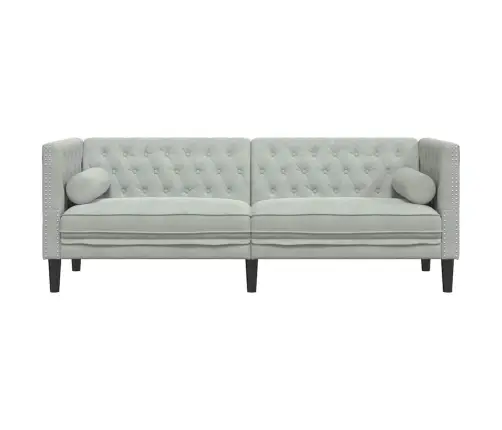 Chesterfield Dīvāns Gaiši Pelēka 194 X 74.5 X 70.5 Cm Samts Vidaxl