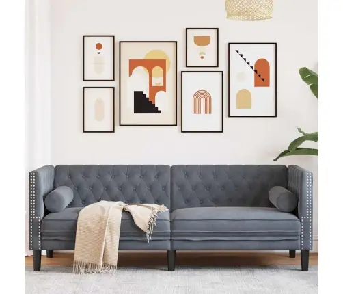 Chesterfield Dīvāns Tumši Pelēka 194 X 74.5 X 70.5 Cm Samts Vidaxl Chesterfield Dīvāns Tumši Pelēka 194 X 74.5 X 70.5 Cm Samts Vidaxl