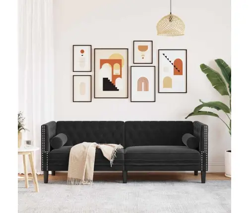 Chesterfield Dīvāns Melna 194 X 74.5 X 70.5 Cm Samts Vidaxl