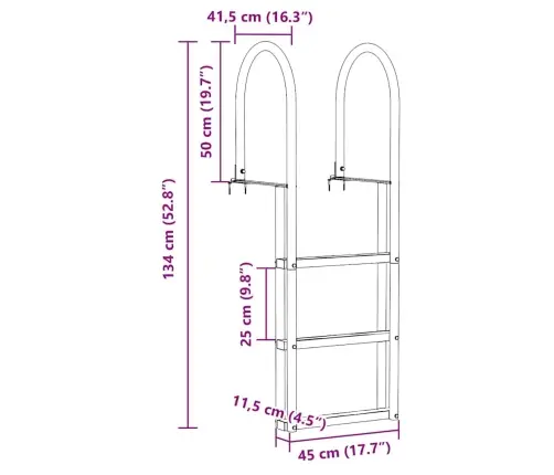 Vidaxl Piestātņu Kāpnes Sudraba 45 X 11.5 X 134 Cm Alumīnijs