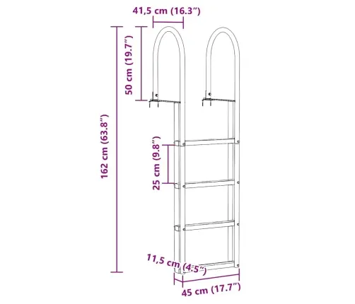 Vidaxl Piestātņu Kāpnes Sudraba 45 X 11.5 X 162 Cm Alumīnijs