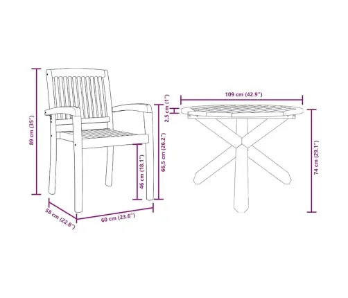 Dārza Ēdamgalds 3 Pcs Brūna 109 X 109 X 74 Cm Vidaxl