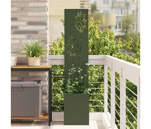 Dārza Stādītājs Ar Dekoratīvu Paneli Olīvu Zaļš 32 X 140 Cm Vidaxl