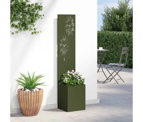 Dārza Stādītājs Ar Dekoratīvu Paneli Olīvu Zaļš 32 X 140 Cm Vidaxl