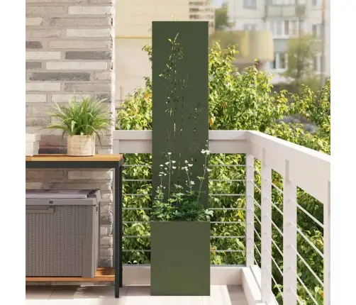 Dārza Stādītājs Ar Dekoratīvu Paneli Olīvu Zaļa 32 X 140 Cm Vidaxl