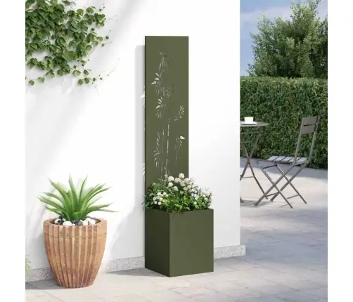 Dārza Stādītājs Ar Dekoratīvu Paneli Olīvu Zaļa 32 X 140 Cm Vidaxl