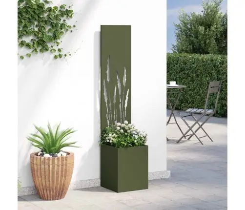 Dārza Stādītājs Ar Dekoratīvu Paneli Olīvu Zaļa 32 X 140 Cm Vidaxl