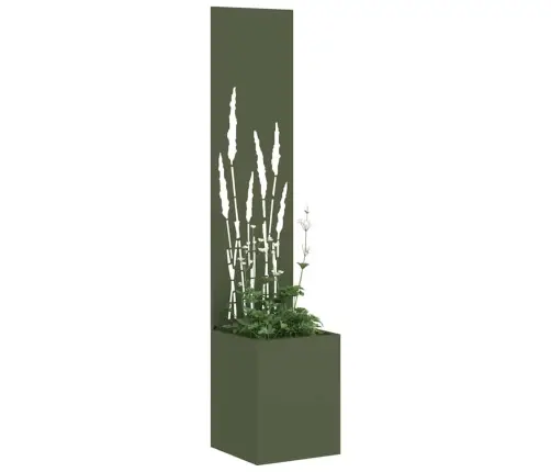 Dārza Stādītājs Ar Dekoratīvu Paneli Olīvu Zaļa 32 X 140 Cm Vidaxl