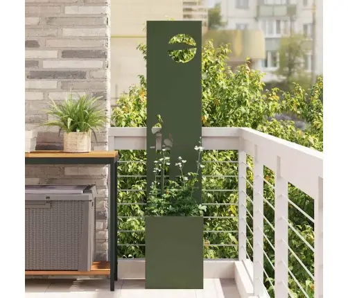 Dārza Stādītājs Ar Dekoratīvu Paneli Olīvu Zaļa 32 X 140 Cm Vidaxl