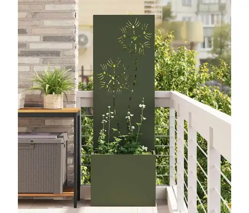 Dārza Stādītājs Ar Dekoratīvu Paneli Olīvu Zaļa 50 X 140 Cm Vidaxl