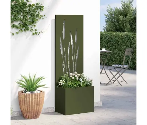 Dārza Stādītājs Ar Dekoratīvu Paneli Olīvu Zaļa 50 X 140 Cm Vidaxl