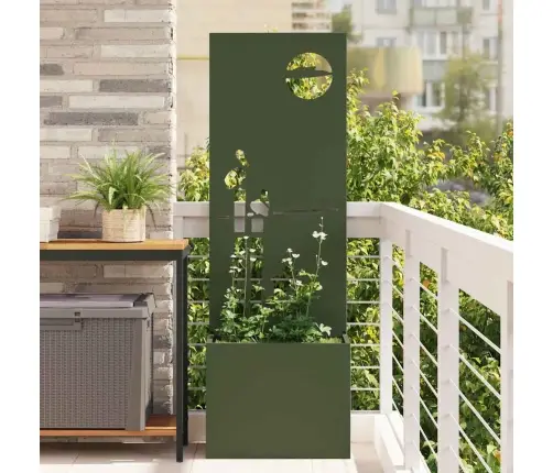 Dārza Stādītājs Ar Dekoratīvu Paneli Olīvu Zaļa 50 X 140 Cm Vidaxl