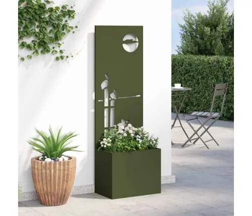 Dārza Stādītājs Ar Dekoratīvu Paneli Olīvu Zaļa 50 X 140 Cm Vidaxl