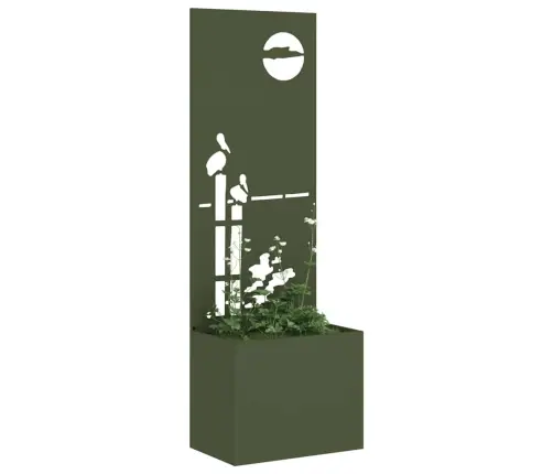 Dārza Stādītājs Ar Dekoratīvu Paneli Olīvu Zaļa 50 X 140 Cm Vidaxl