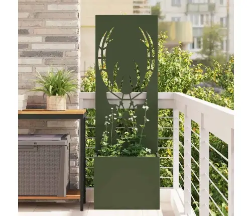 Dārza Stādītājs Ar Dekoratīvu Paneli Olīvu Zaļa 50 X 140 Cm Vidaxl