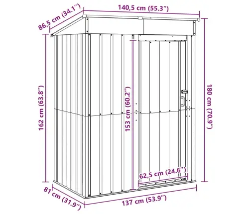 Dārza Šķūņi Antracīts 137 X 81 X 180 Cm Metāls Vidaxl