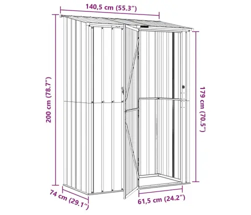 Dārza Šķūņi Brūna 140,5 X 74 X 200 Cm Metāls Vidaxl