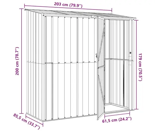Dārza Šķūņi Brūna 203 X 85,5 X 200 Cm Metāls Vidaxl