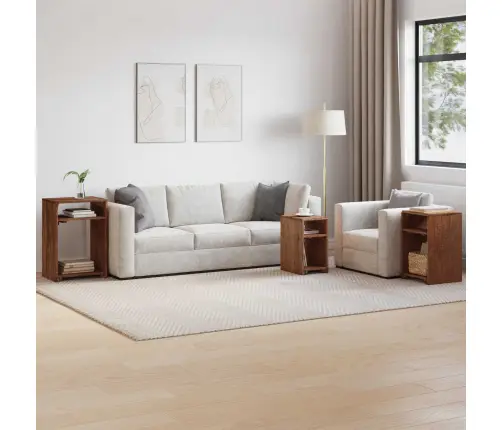 Akcenta Galds Ar Plauktu 3 Pcs Brūna Cieta Mahagona Koks Vidaxl