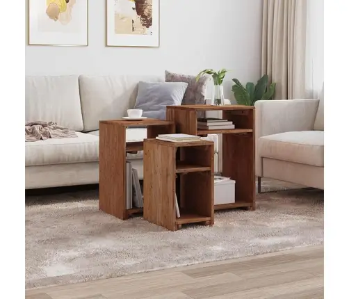 Akcenta Galds Ar Plauktu 3 Pcs Brūna Cieta Mahagona Koks Vidaxl