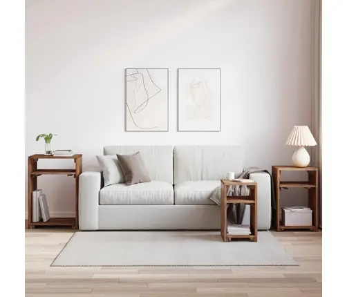 Akcenta Galds Ar Plauktu 3 Pcs Brūna Cieta Mahagona Koks Vidaxl