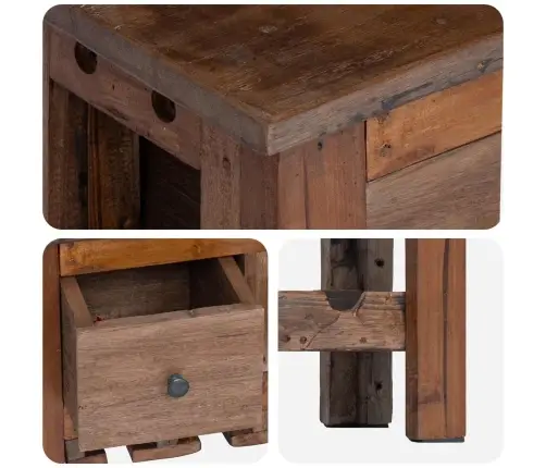 Plakans Brūna 60 X 30 X 70 Cm Cietais Atjaunotais Koks Vidaxl