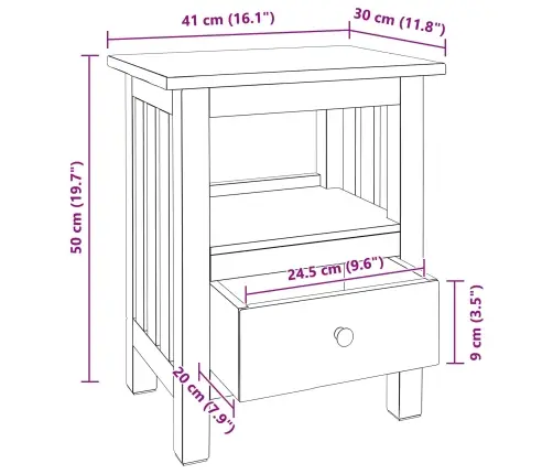 Naktsgaldiņš Brūna 41 X 30 X 50 Cm Cieta Mahagona Koks Vidaxl