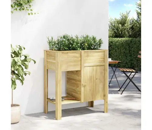 Aukštas Vazonas Su Lentyna Ruda Impregnuota Pušies Mediena