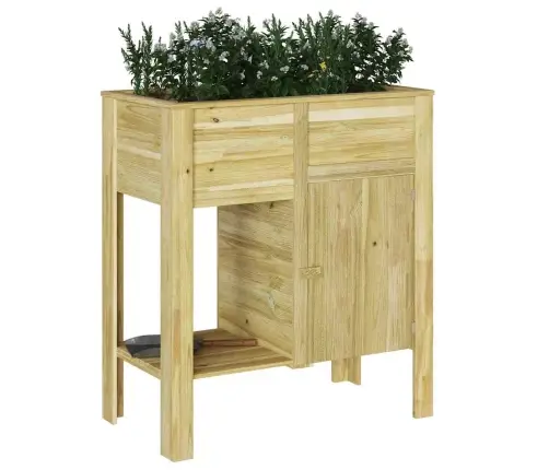 Aukštas Vazonas Su Lentyna Ruda Impregnuota Pušies Mediena