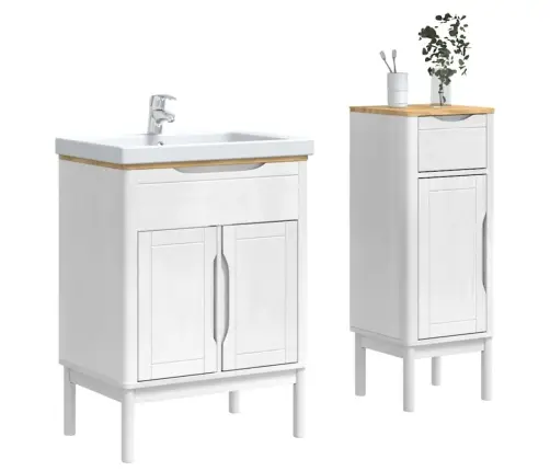 Vannitoa Mööbleset Uksega Floro 2 Pcs Valge Kindel Männipuidust