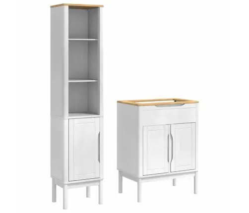 Vannas Istabas Mēbeļu Komplekts 2 Pcs Balts Ciets Priedes Koks Vidaxl