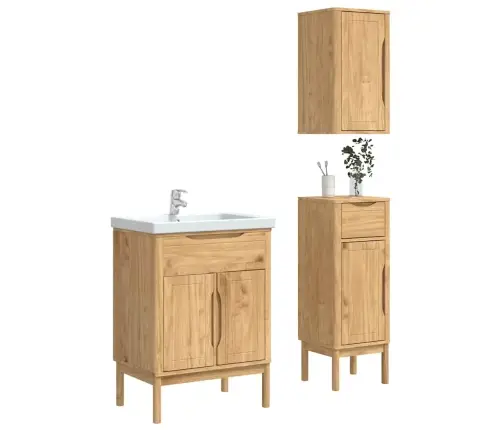 Vannitoa Mööbleset Floro 3 Pcs Vahapruun Kindel Männipuidust