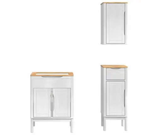 Vannitoa Mööbleset Sahtliga 3 Pcs Valge Kindel Männipuidust