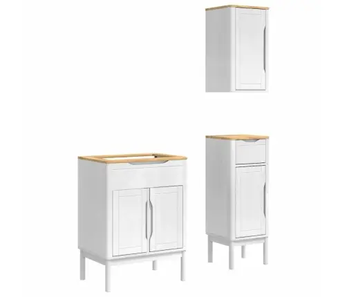 Vannitoa Mööbleset Sahtliga 3 Pcs Valge Kindel Männipuidust