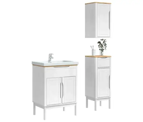 Vannitoa Mööbleset Sahtliga 3 Pcs Valge Kindel Männipuidust