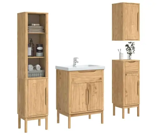 Vannitoa Mööbleset Floro 4 Pcs Vahapruun Kindel Männipuidust