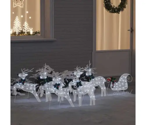 Led Ziemeļbrieži 7 Pcs Balts Audums Vidaxl