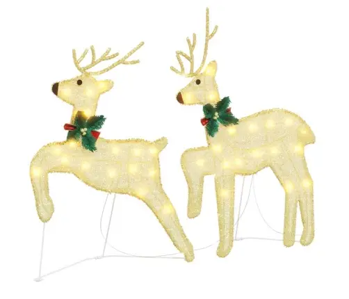 Led Ziemeļbrieži 2 Pcs Silti Balts 45 X 19 X 65 Cm Audums Vidaxl