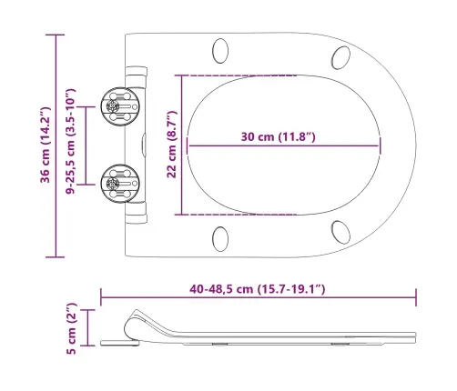 Tualetes Sēdeklis Melna 48.5 X 36 X 5 Cm Polipropilēns Vidaxl