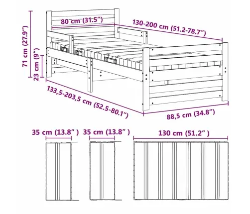 Gultas Rāmis Ar Matraci Ar Galvas Klāju Balts 80 X 200 Cm Vidaxl