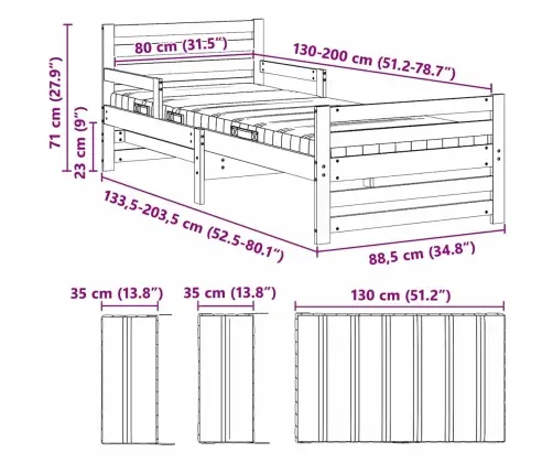 Gultas Rāmis Ar Matraci Ar Galvas Klāju Vaska Brūna 80 X 200 Cm Vidaxl