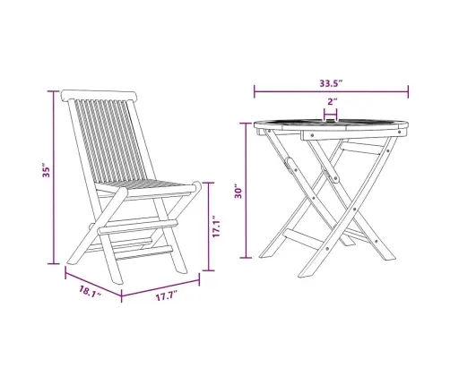 3 Daļu Salokamo Dārza Bistro Komplektu No Masīvkoka Akācijas Vidaxl