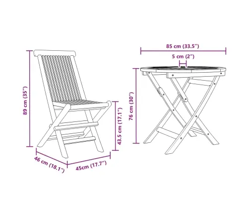 3 Daļu Salokamo Dārza Bistro Komplektu No Masīvkoka Akācijas Vidaxl