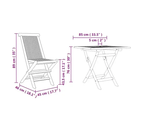 3 Daļu Salokāma Dārza Bistro Komplekts No Solidā Akācijas Koka Vidaxl