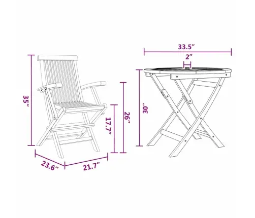 3 Daļīgs Salokāms Dārza Bistro Komplekts No Masīva Acācijas Vidaxl
