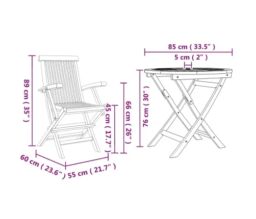 Sodo Valgomojo Komplektas 3 Pcs Ruda Kietos Akacijos Mediena