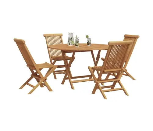 Dārza Ēdamgalds 5 Pcs Brūna Masīvs Tīkkoks Vidaxl